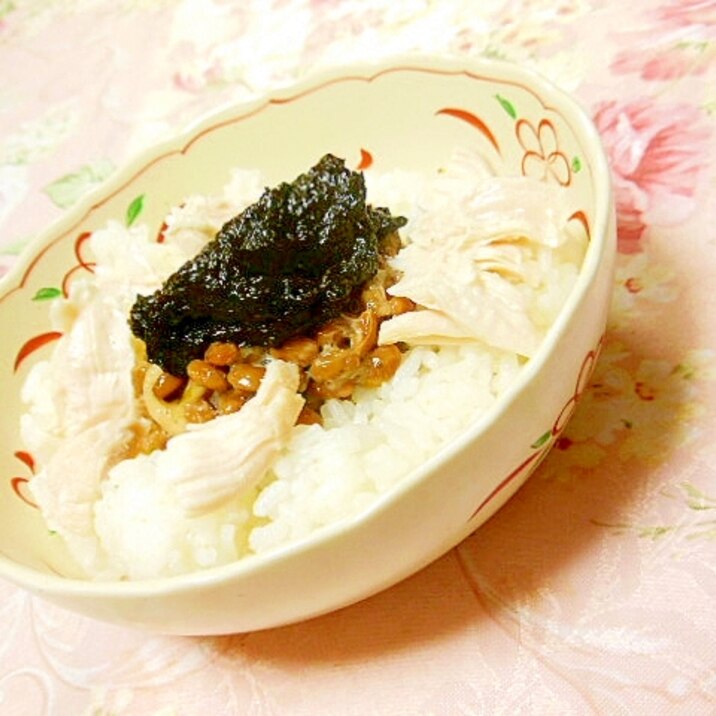 ❤海苔の佃煮と鶏ささみと紫蘇納豆の丼❤